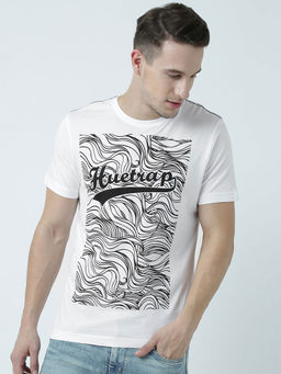 Huetrap - Mens Printed Round Neck White T-Shirt