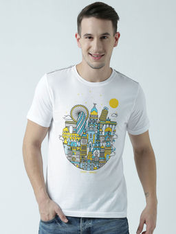 Huetrap - Mens Printed Round Neck White T-Shirt