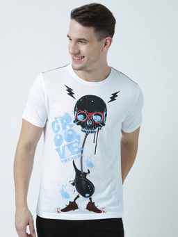 Huetrap - Mens Printed Round Neck White T-Shirt