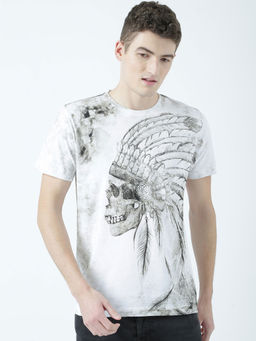 Huetrap - Mens Printed Round Neck White T-Shirt