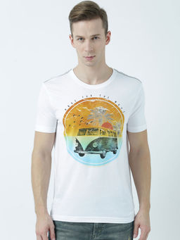 Huetrap - Mens Printed Round Neck White T-Shirt
