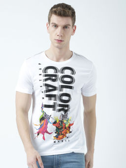 Huetrap - Mens Printed Round Neck White T-Shirt