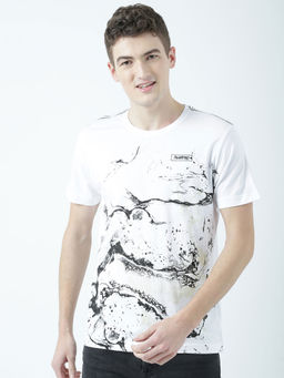 Huetrap - Mens Printed Round Neck White T-Shirt