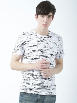 Huetrap - Mens Printed Round Neck White T-Shirt