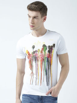 Huetrap - Mens Printed Round Neck White T-Shirt