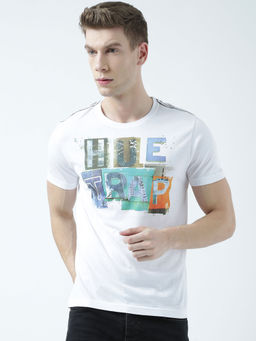 Huetrap - Mens Printed Round Neck White T-Shirt