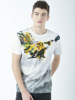 Huetrap - Mens Printed Round Neck White T-Shirt
