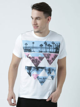 Huetrap - Mens Printed Round Neck White T-Shirt