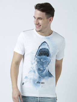 Huetrap - Mens Printed Round Neck White T-Shirt