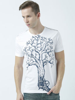 Huetrap - Mens Printed Round Neck White T-Shirt