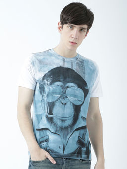 Huetrap - Mens Printed Round Neck White T-Shirt