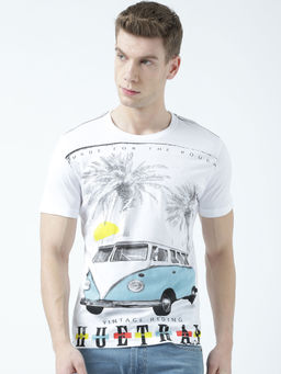 Huetrap - Mens Printed Round Neck White T-Shirt