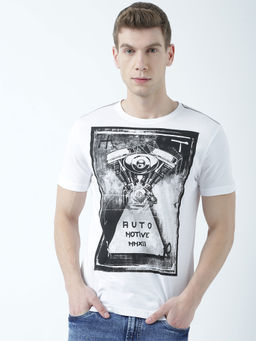 Huetrap - Mens Printed Round Neck White T-Shirt