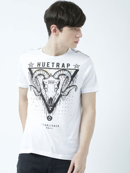 Huetrap - Mens Printed Round Neck White T-Shirt