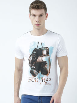 Huetrap - Mens Printed Round Neck White T-Shirt