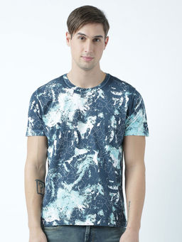 Huetrap - Mens Printed Round Neck Blue T-Shirt