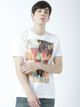 Huetrap - Mens Printed Round Neck White T-Shirt