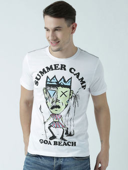 Huetrap - Mens Printed Round Neck White T-Shirt