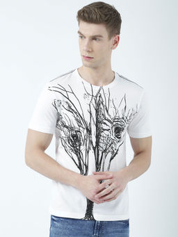 Huetrap - Mens Printed Round Neck White T-Shirt