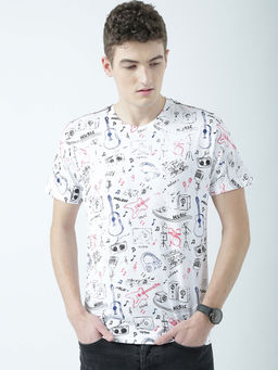 Huetrap - Mens Printed Round Neck White T-Shirt