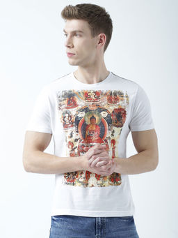 Huetrap - Mens Printed Round Neck White T-Shirt