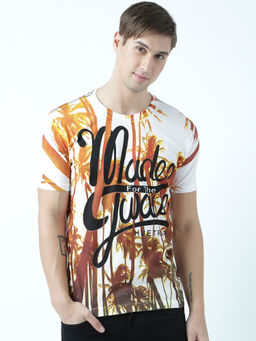 Huetrap - Mens Printed Round Neck White T-Shirt