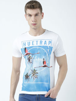 Huetrap - Mens Printed Round Neck White T-Shirt