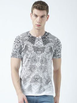 Huetrap - Mens Printed Round Neck White T-Shirt