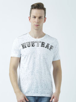Huetrap - Mens Printed Round Neck White T-Shirt
