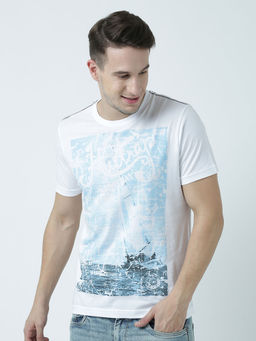 Huetrap - Mens Printed Round Neck White T-Shirt