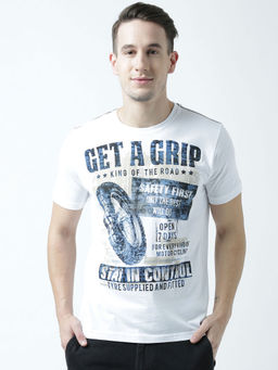 Huetrap - Mens Printed Round Neck White T-Shirt