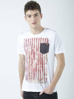 Huetrap - Mens Printed Round Neck White T-Shirt
