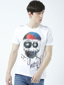 Huetrap - Mens Printed Round Neck White T-Shirt