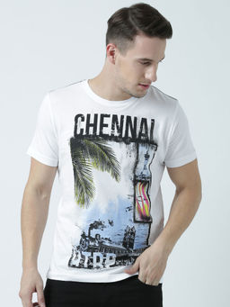 Huetrap - Mens Printed Round Neck White T-Shirt