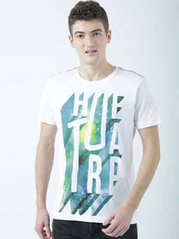 Huetrap - Mens Printed Round Neck White T-Shirt