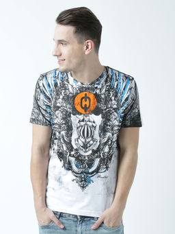 Huetrap - Mens Printed Round Neck White T-Shirt