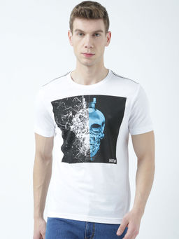 Huetrap - Mens Printed Round Neck White T-Shirt