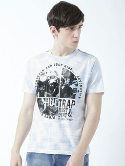 Huetrap - Mens Printed Round Neck White T-Shirt