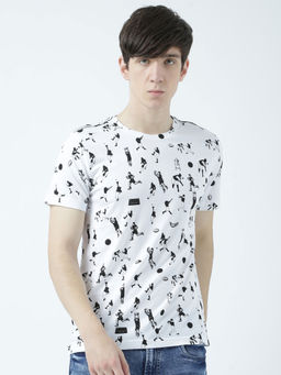 Huetrap - Mens Printed Round Neck White T-Shirt