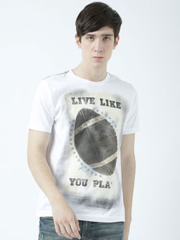 Huetrap - Mens Printed Round Neck White T-Shirt