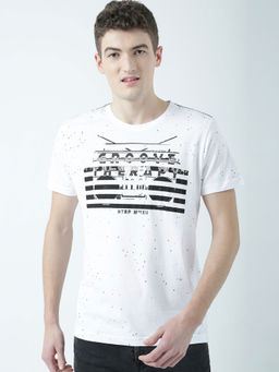 Huetrap - Mens Printed Round Neck White T-Shirt