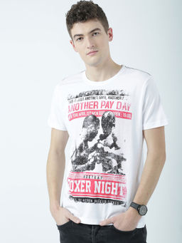 Huetrap - Mens Printed Round Neck White T-Shirt