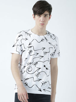 Huetrap - Mens Printed Round Neck White T-Shirt