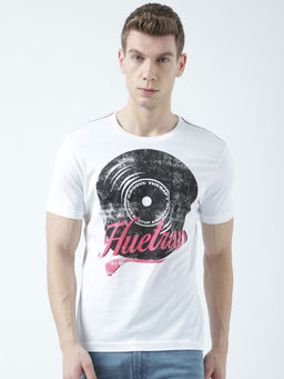 Huetrap - Mens Printed Round Neck White T-Shirt