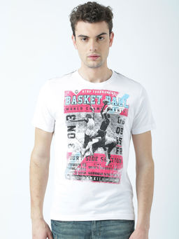 Huetrap - Mens Printed Round Neck White T-Shirt