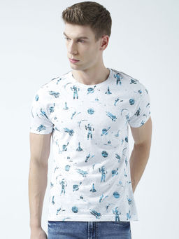Huetrap - Mens Printed Round Neck White T-Shirt