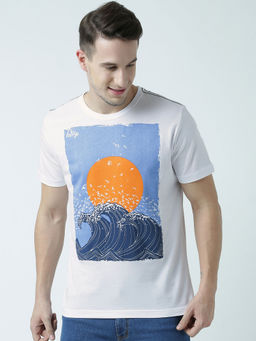 Huetrap - Mens Printed Round Neck White T-Shirt