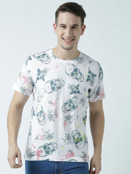 Huetrap - Mens Printed Round Neck White T-Shirt