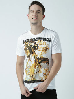 Huetrap - Mens Printed Round Neck White T-Shirt