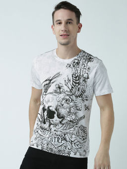 Huetrap - Mens Printed Round Neck White T-Shirt